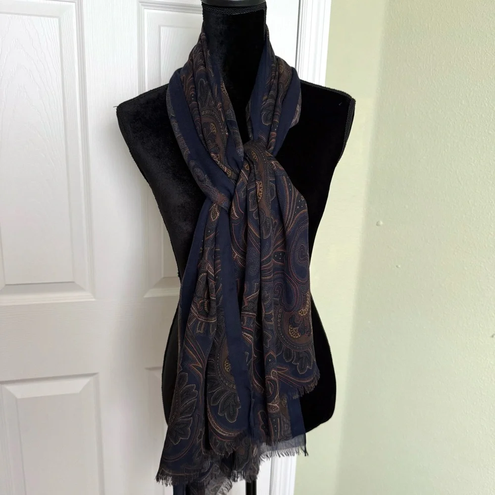 NEW Daniel Cremieux Signature Collection Paisley Print Wool Scarf Italy